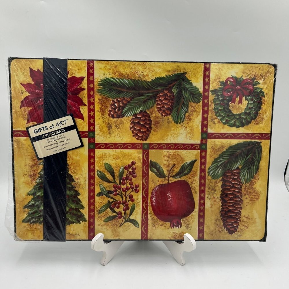 Christmas placemats hard cork backed sturdy holiday new in packageVintage